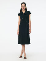 Triacetate Faux Two-Piece Cap Sleeve Women Blazer Midi Dress GOELIA