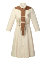 Cotton Letter Embroidered Women Belted Midi Shirt Dress With Detachable Sailor Collar GOELIA