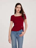 Lyocell Blend Off Shoulder Women Knit Top With Detachable Magnetic Flower GOELIA