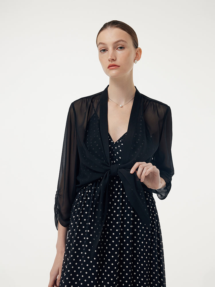 10MM Mulberry Silk 3/4 Sleeve Women Front Knot Shirt GOELIA