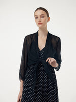 10MM Mulberry Silk 3/4 Sleeve Women Front Knot Shirt GOELIA