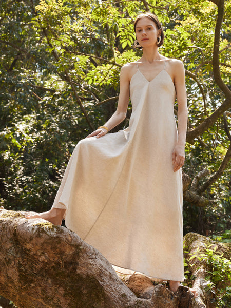 100% Linen Women Backless Strap Maxi Dress – GOELIA