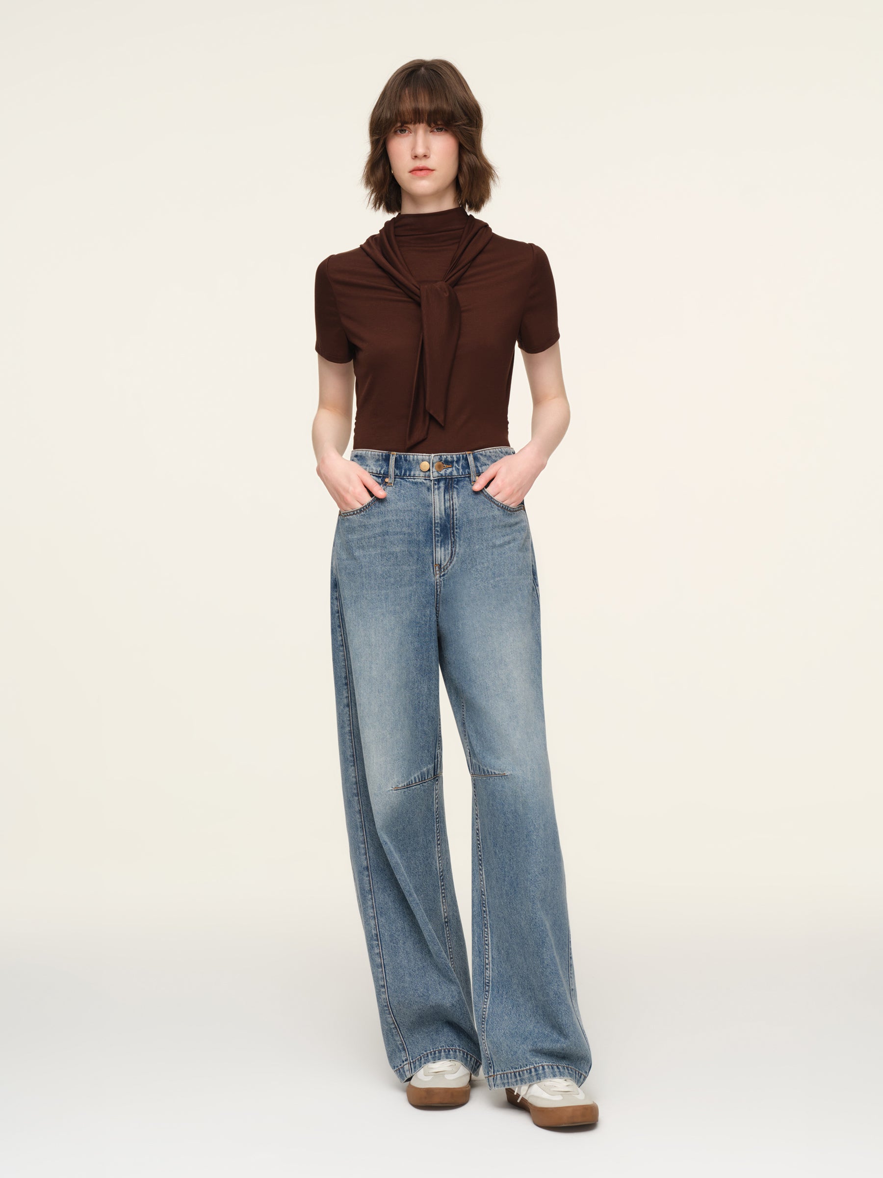 Cotton Denim Adjustable Waist Women Curved Jeans GOELIA