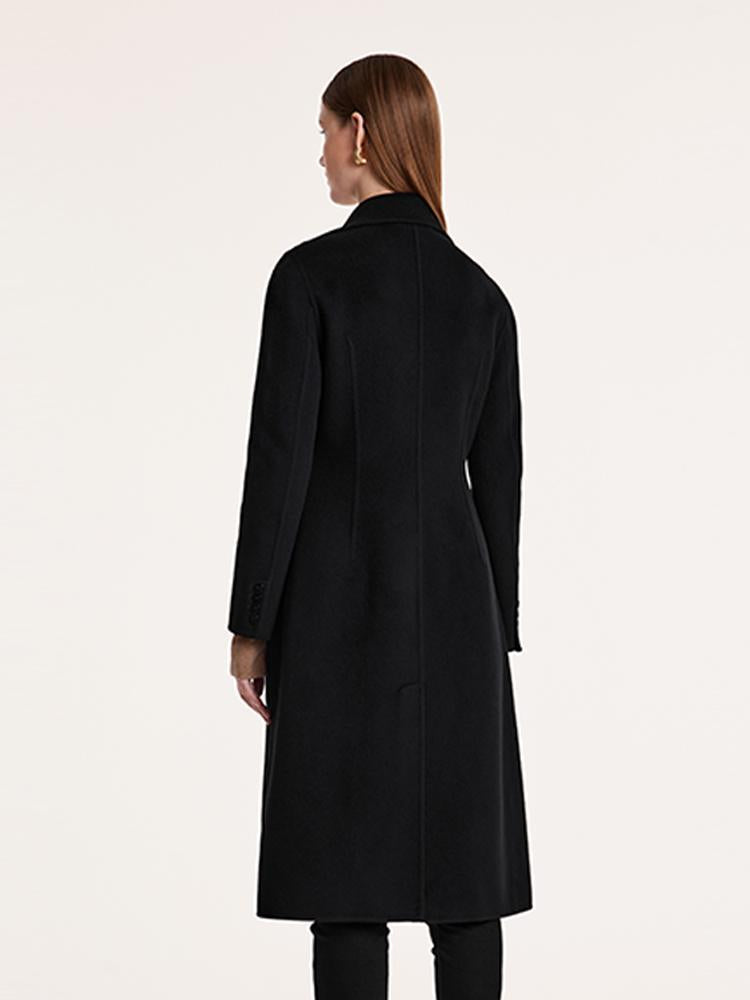 Black Wool And Cashmere Notched Lapel Women Coat GOELIA