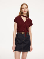 [Preview] Lyocell Blend V-Neck Women Cardigan With Ribbon GOELIA