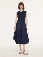 Dark Navy Bubble Hem Women Sleeveless Maxi Dress With Bag GOELIA