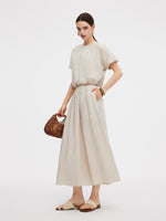 100% Linen Women Bud Sleeve Top GOELIA