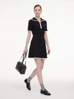 Lyocell Blend Contrast Trim Half-Zip Women Knit Mini Dress GOELIA
