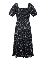 [Preview] Ribbon Print Puff Sleeve Women Midi Dress GOELIA