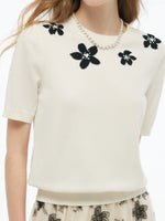 Tencel Blend Floral Jacquard Women Knit Top GOELIA