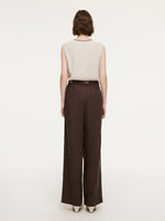 Linen Blend Women Wide Leg Pants With Tie String Belt GOELIA
