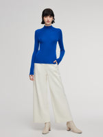 100% Wool Seamless Mock Neck Women Knit Top GOELIA