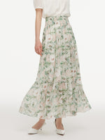 10MM Mulberry Silk Floral Print Women A-Line Skirt GOELIA