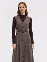 Washable Wool Vest Dress And Mock Neck Knit Top Two-Piece Set With Belt GOELIA