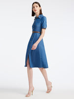 Tencel Denim Shirt Midi Collared Dress With Belt GOELIA