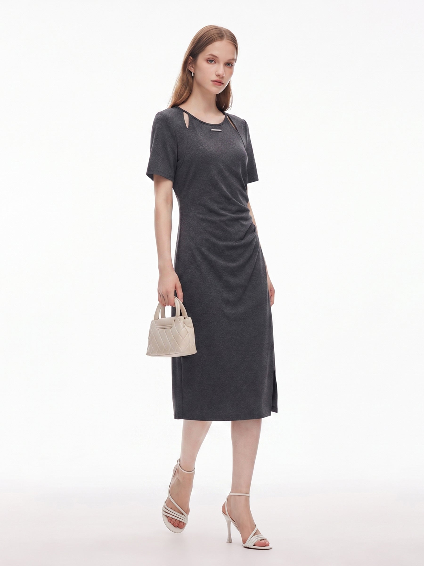 Cut Out Side Twist Women Knit Midi Dress GOELIA