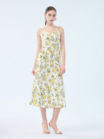 Cotton Lemon Print Strap Dress And Cardigan Two-Piece Set GOELIA