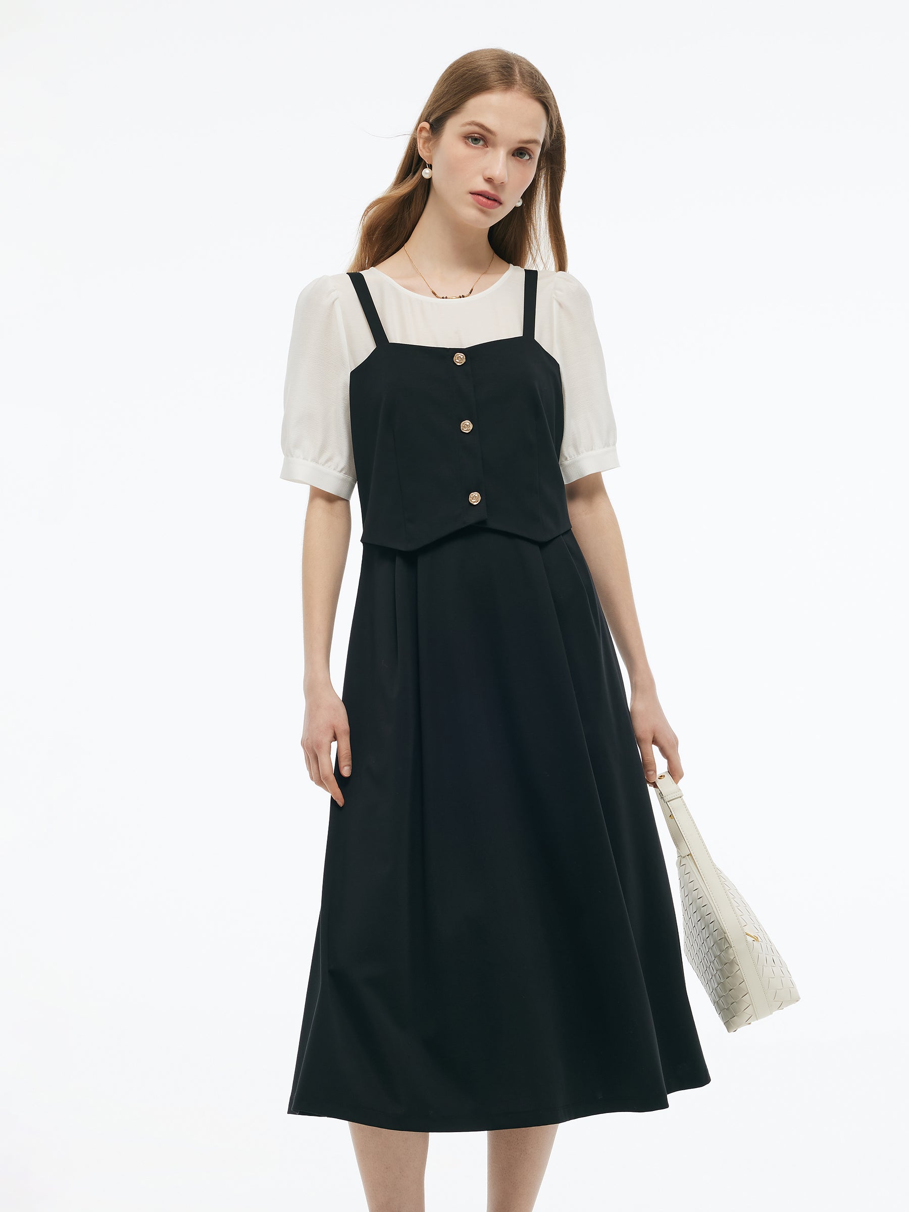Tencel Blend Faux Two-Piece Women A-Line Maxi Dress GOELIA
