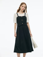 Tencel Blend Mock Layered Women A-Line Maxi Dress GOELIA