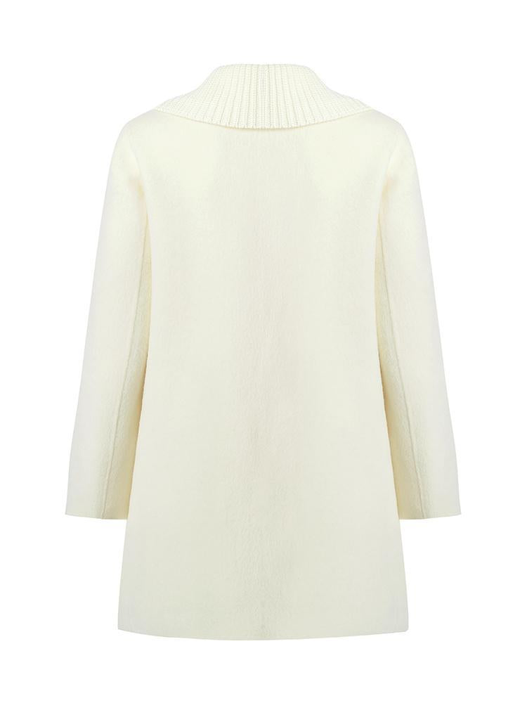 White Mid-Length Double-Faced Wool Women Coat With Detachable Collar GOELIA