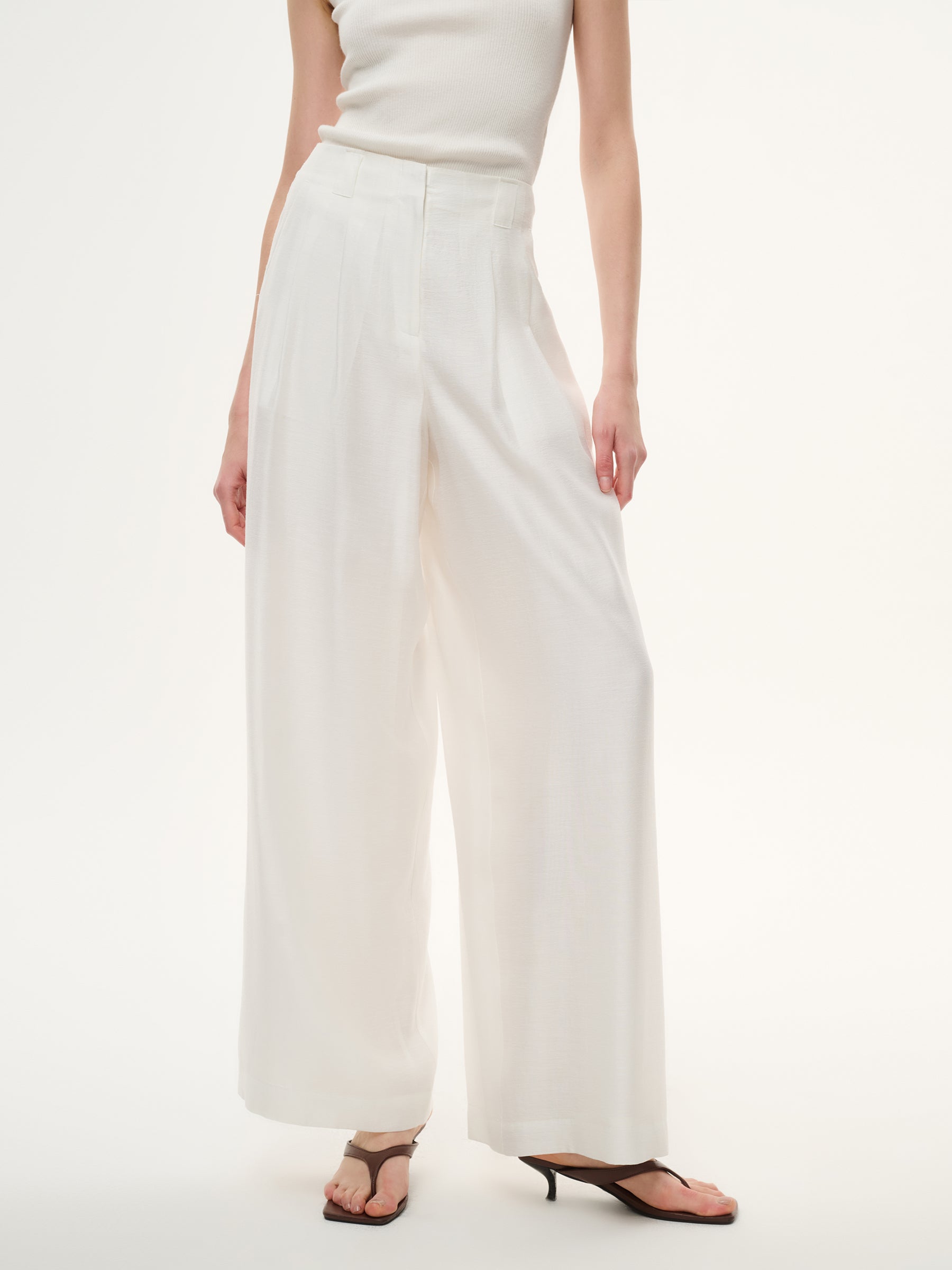 Tencel Acetate Linen Blend Women Straight Leg Pants GOELIA
