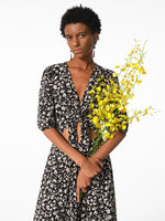 Iris Print V-Neck Tied Women Midi Dress GOELIA