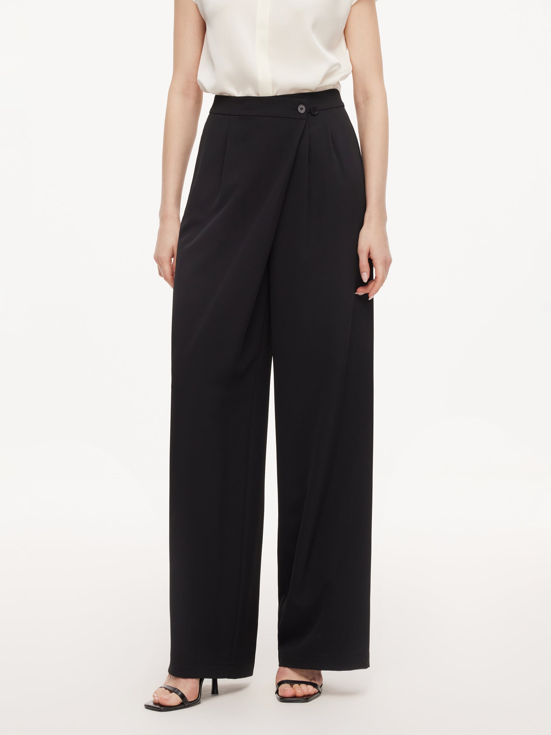 Four-Way Stretch Straight Leg Women Asymmetric Wrap Pants GOELIA