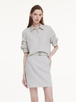 Lyocell Linen Blend Mock-Layered Women Mini Shirt Dress GOELIA