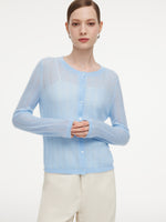 Alpaca Wool Lyocell Blend Women Lightweight Open-Knit Cardigan GOELIA