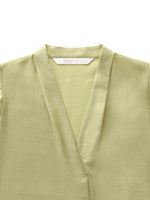 Acetate Blend V-Neck Women Ruffle Sleeve Blouse GOELIA