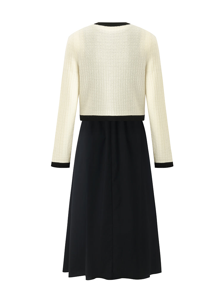 Two Piece Set - Contrast Trim Cardigan Tank Top main image 0