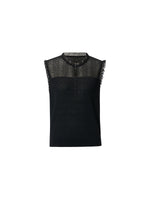 Jacquard Cut Out Neckline Women Ruffle Knit Tank Top GOELIA
