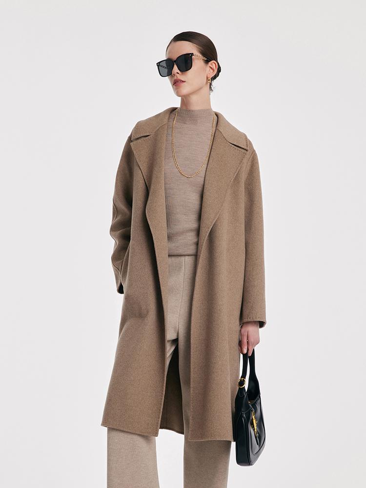 Cashmere Lapel Women Coat With Belt GOELIA