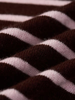 100% Wool Brown Stripe Women Hooded Zip-Up Cardigan GOELIA