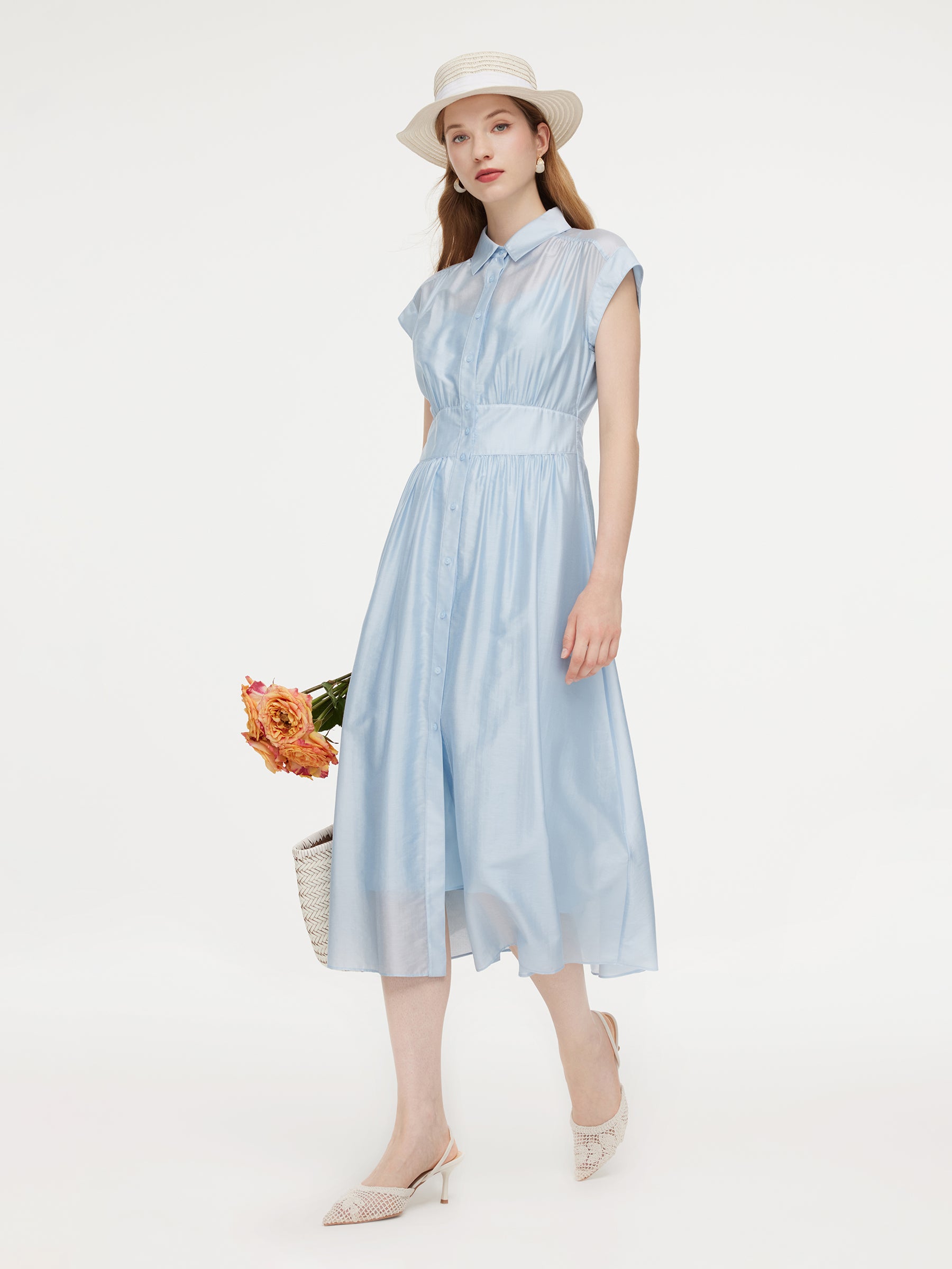 Tencel Blend Women Midi Shirt Dress With Slip GOELIA