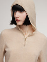100% Cashmere Half-Zip Women Hooded Sweater GOELIA