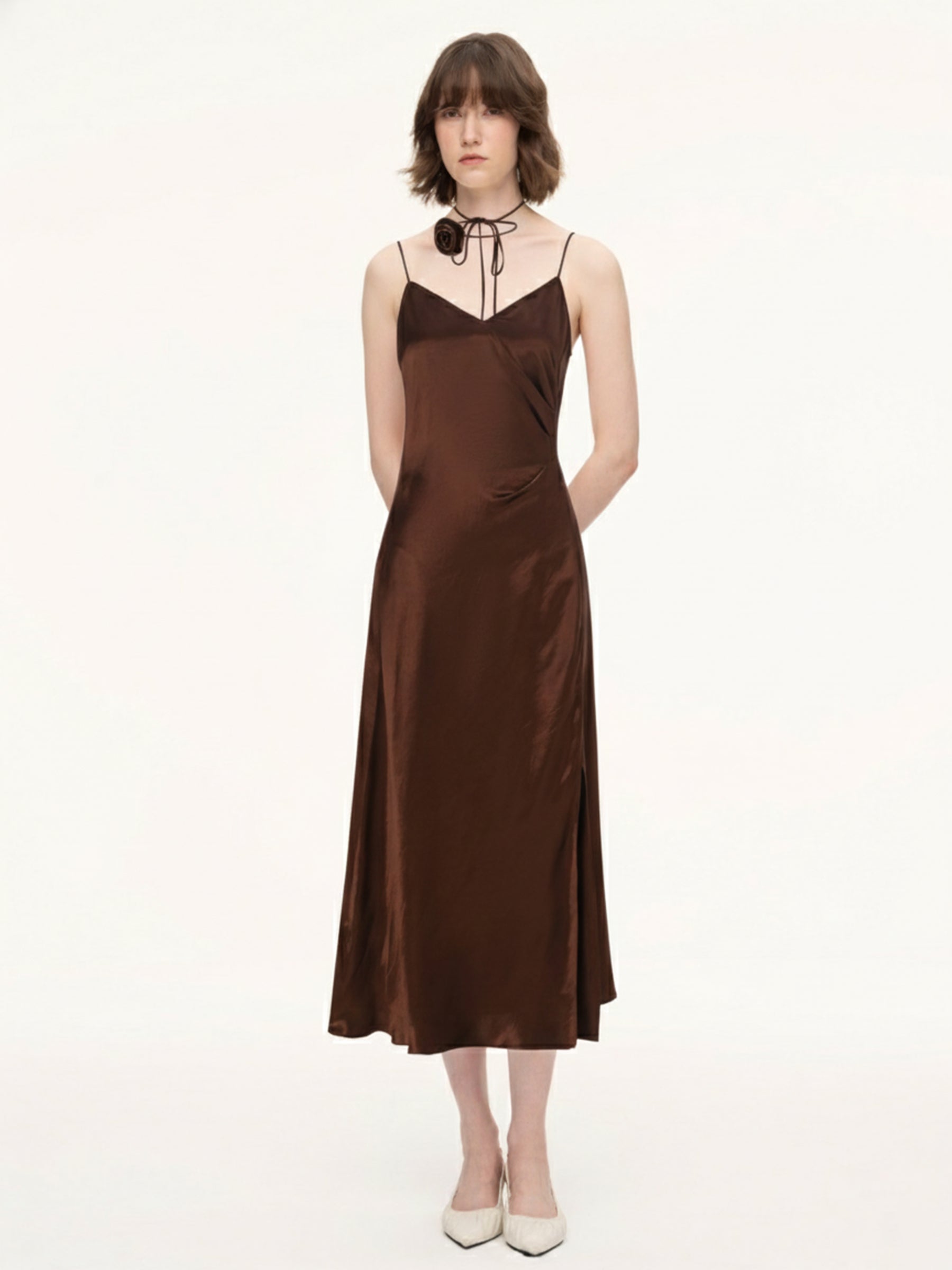 100% Acetate Women Strap Maxi Dress With Floral Choker And Eye Mask GOELIA