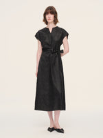19MM Gambiered Canton Gauze Women Belted Maxi Dress With Scrunchie GOELIA