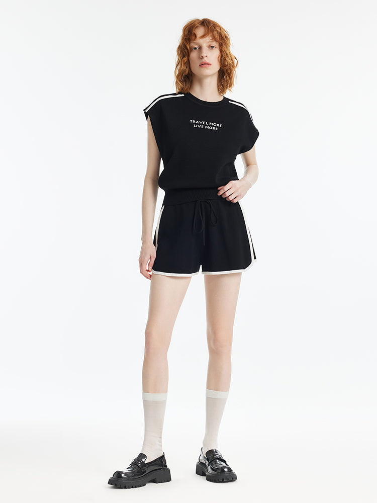 Tencel Contrast Trim Knitted Tank Top And Shorts TwoPiece Set GOELIA