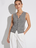 Cotton Blend Black And White Stripe Women Knit Vest GOELIA