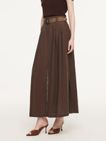 100% Linen A-Line Women Skirt With Braided Belt GOELIA