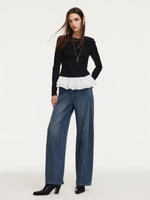Ruffle Hem Long Sleeve Women Knit T-Shirt GOELIA