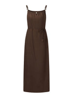 100% Linen Women Strap Maxi Dress With Tie String Belt GOELIA