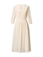 V-Neck Back Tie Women 3/4 Sleeve Midi Dress GOELIA