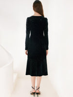 V-Neck Detachable Bowknot Velvet Midi Dress GOELIA