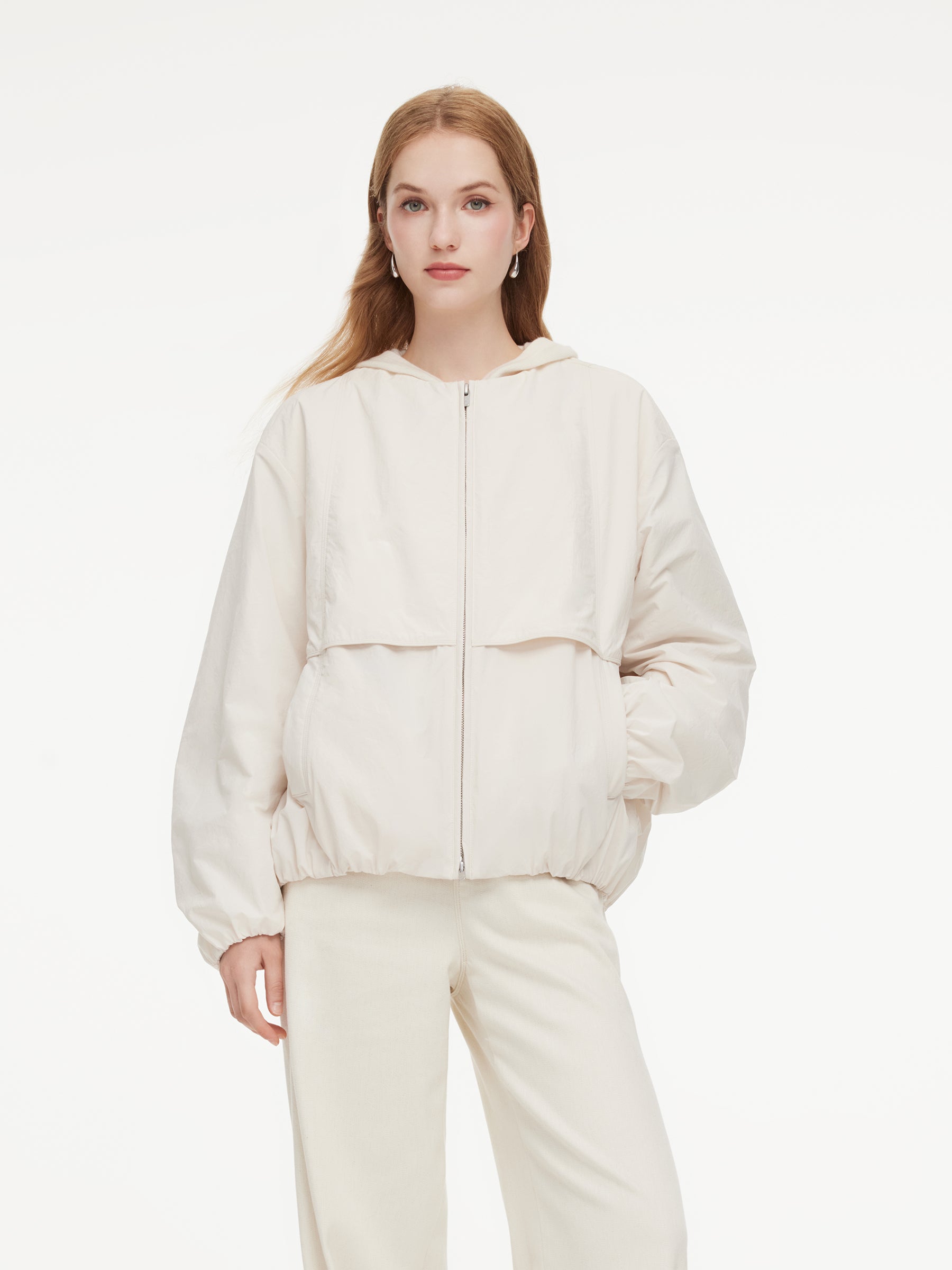 Round Neck Relaxed Fit Women Padded Jacket GOELIA