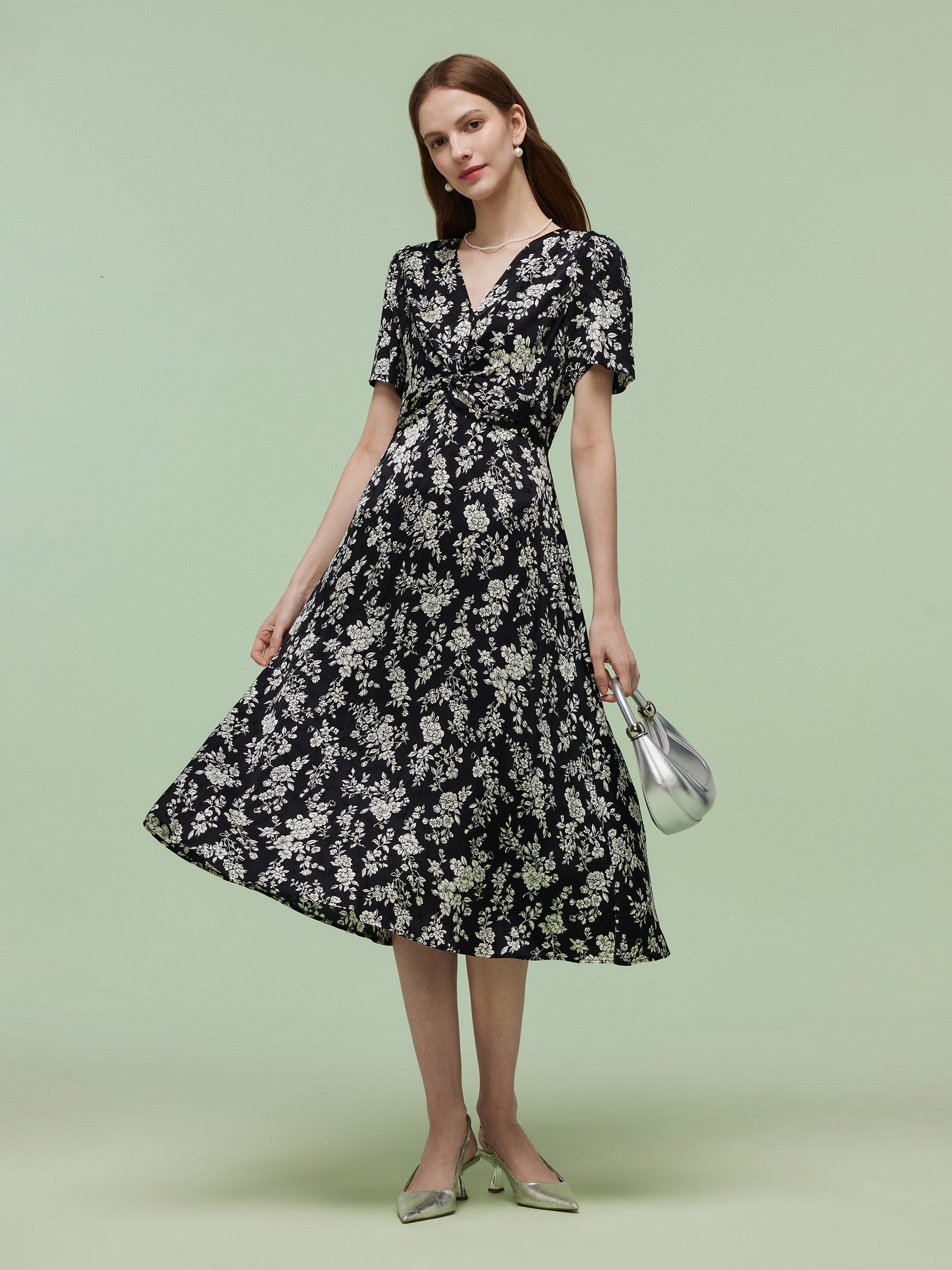 Floral Print Twist Front Women Midi Dress GOELIA