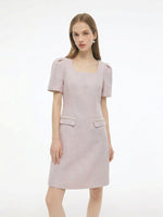 Tweed Square Neck Women Mini Dress GOELIA