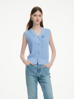 100% Cotton Textured Women Knit Vest With Detachable Knit Flower GOELIA