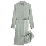 Triacetate Long-Sleeve Slim Midi Collared Dress GOELIA